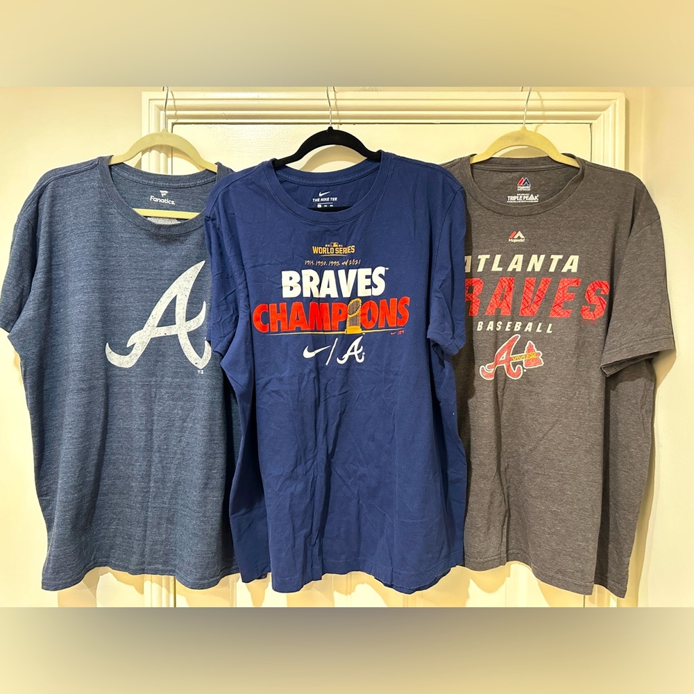 3 men’s Atlanta Braves baseball Nike Fanatics Triple Peak tee graphic shirts